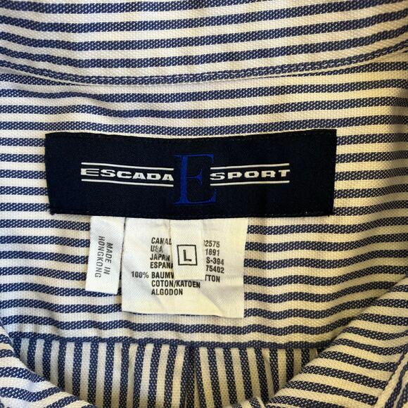 Escada Sport Vintage Blue & White Striped Long Sleeve Crested Button-up Shirt - Picture 12 of 16